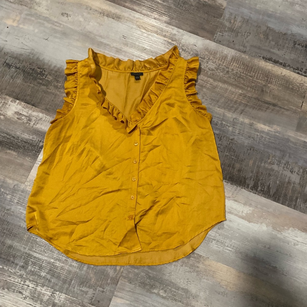 Ann Taylor Gold Ruffled Sleeveless Blouse